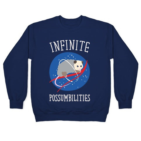 Infinite Possumbilities Parody White Print Crewneck Sweatshirt