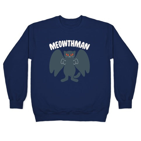 Meowthman Mothman Cat Parody White Print Crewneck Sweatshirt