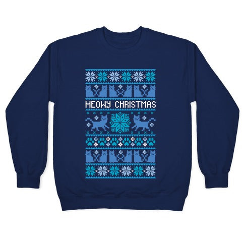 Meowy Christmas Cat Sweater Pattern Crewneck Sweatshirt