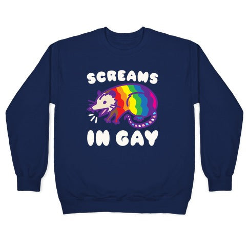 Screams In Gay Possum Parody White Print Crewneck Sweatshirt
