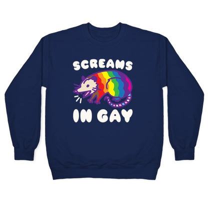 Screams In Gay Possum Parody White Print Crewneck Sweatshirt