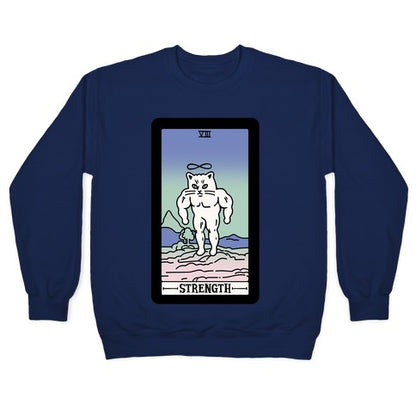 Strength Cat Meme Tarot Card White Print Crewneck Sweatshirt