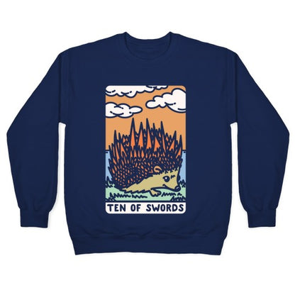 Ten of Swords HedgeHog Tarot Parody White Print Crewneck Sweatshirt
