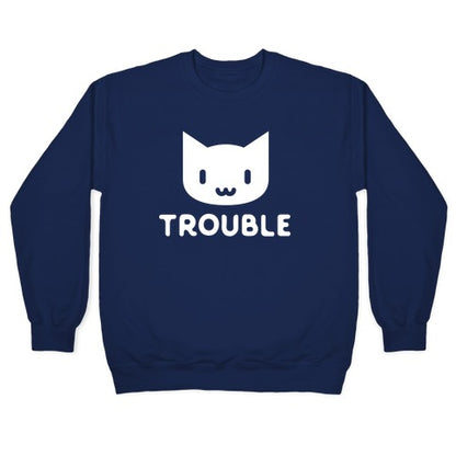 Trouble Cat White Crewneck Sweatshirt