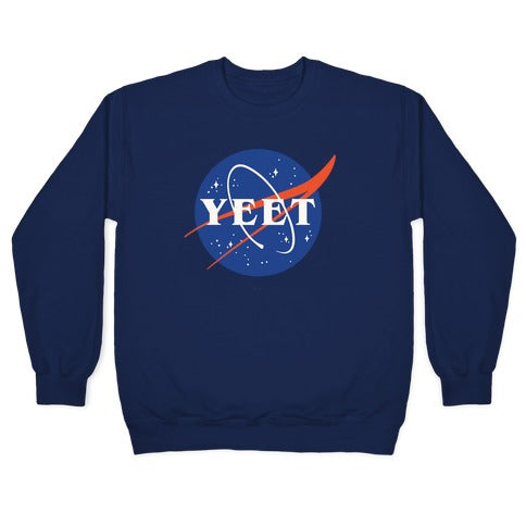 Yeet Nasa Logo Parody White Print Crewneck Sweatshirt