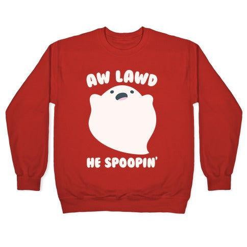 Aw Lawd He Spoopin' Ghost Parody White Print Crewneck Sweatshirt