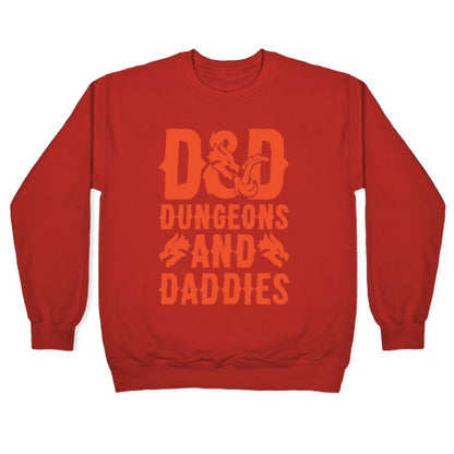 Dungeons and Daddies Parody White Print Crewneck Sweatshirt