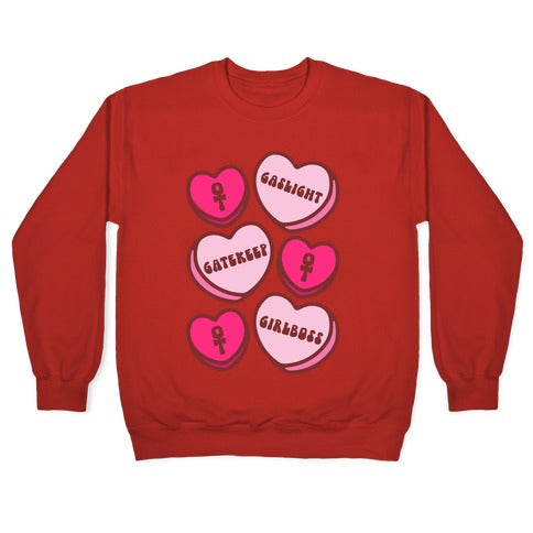 Gaslight Gatekeep Girlboss Candy Hearts Parody Crewneck Sweatshirt