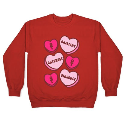 Gaslight Gatekeep Girlboss Candy Hearts Parody Crewneck Sweatshirt