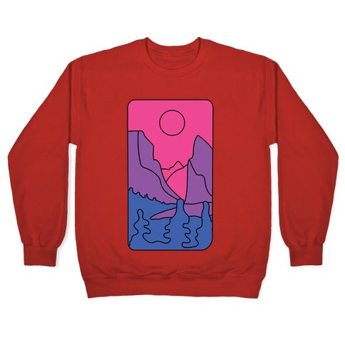 Groovy Pride Flag Landscapes: Bi Flag Crewneck Sweatshirt