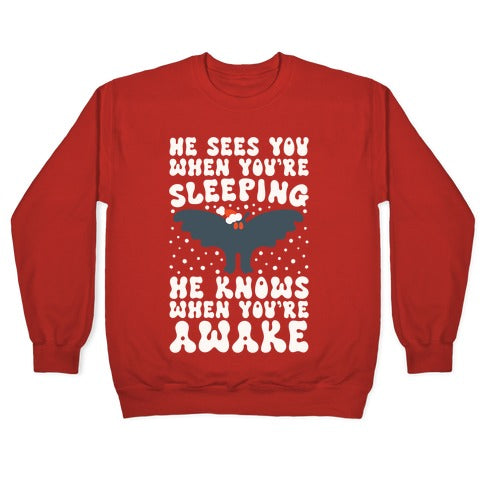 He Sees You When You're Sleeping Mothman Parody Crewneck Sweatshirt
