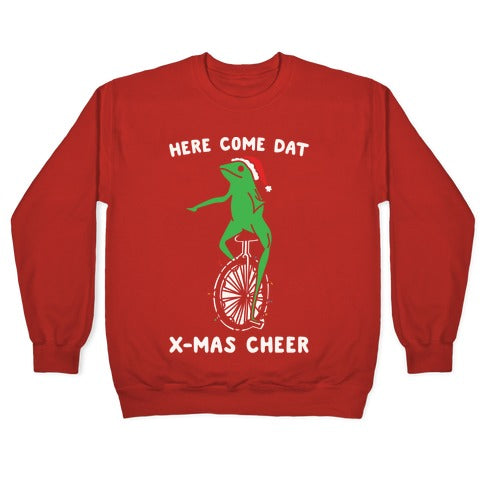 Here Come Dat X-mas Cheer White Print Crewneck Sweatshirt