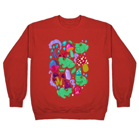 Magical Mushroom Frogs Pattern Crewneck Sweatshirt