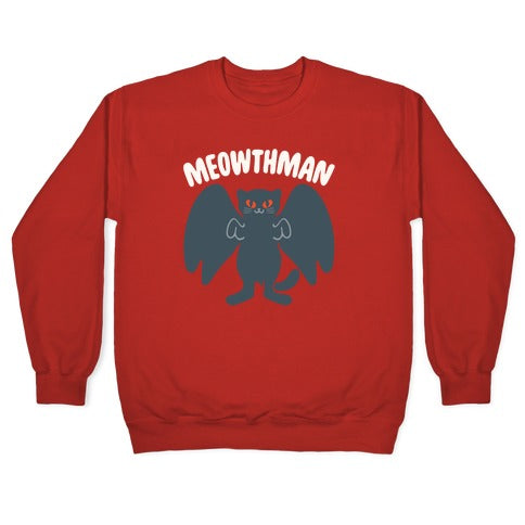 Meowthman Mothman Cat Parody White Print Crewneck Sweatshirt