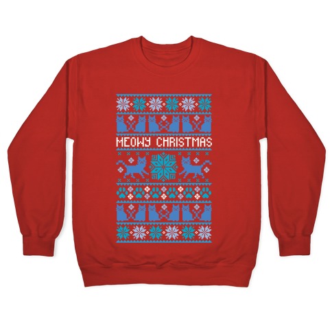 Meowy Christmas Cat Sweater Pattern Crewneck Sweatshirt