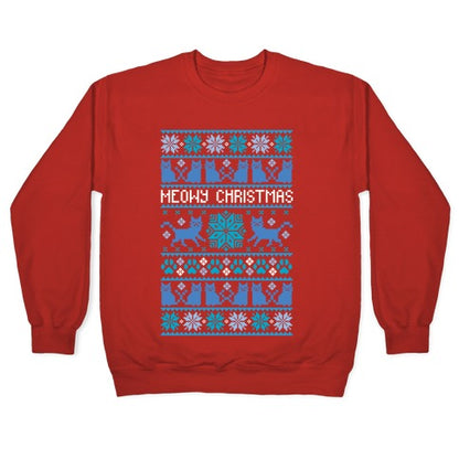 Meowy Christmas Cat Sweater Pattern Crewneck Sweatshirt