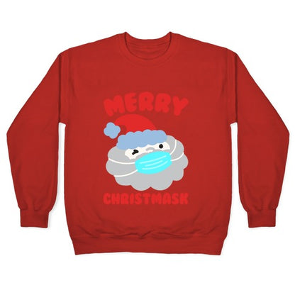 Merry Christmask White Print Crewneck Sweatshirt