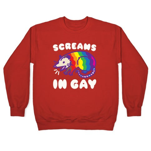 Screams In Gay Possum Parody White Print Crewneck Sweatshirt