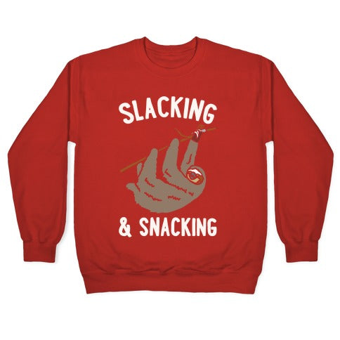 Slacking and Snacking Sloth White Print Crewneck Sweatshirt