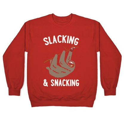 Slacking and Snacking Sloth White Print Crewneck Sweatshirt
