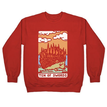 Ten of Swords HedgeHog Tarot Parody White Print Crewneck Sweatshirt
