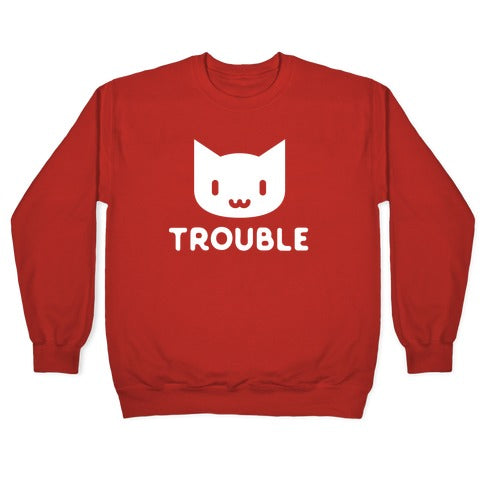 Trouble Cat White Crewneck Sweatshirt