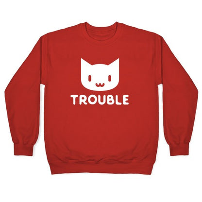 Trouble Cat White Crewneck Sweatshirt