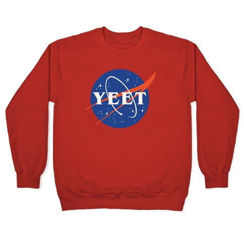 Yeet Nasa Logo Parody White Print Crewneck Sweatshirt