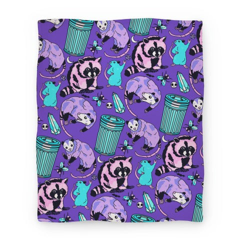 Pastel Goth Trash Animals Pattern Blanket