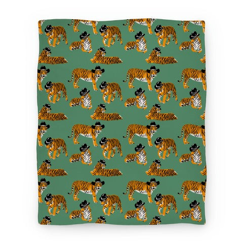 Tigers in Cowboy Hat Pattern Blanket