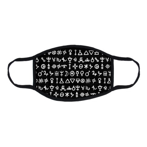 Alchemical Symbols Black and White Flat Face Mask
