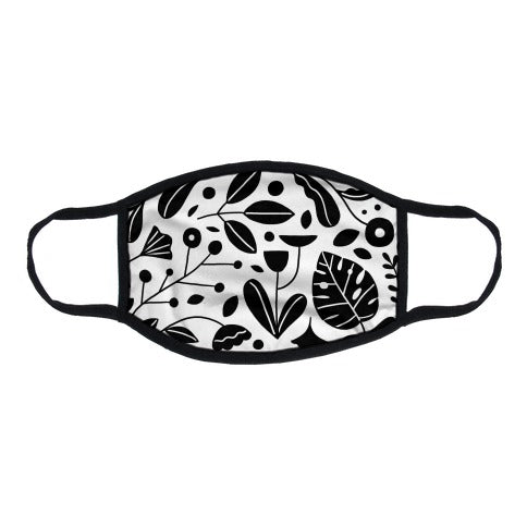 Black and White Plant Pattern Flat Face Mask