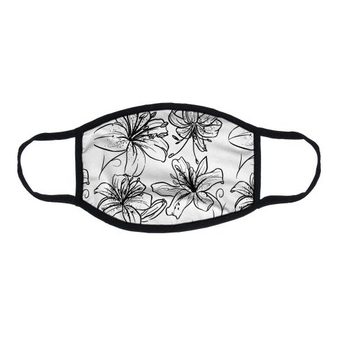 Black and White Tiger Lillies Pattern on White Flat Face Mask