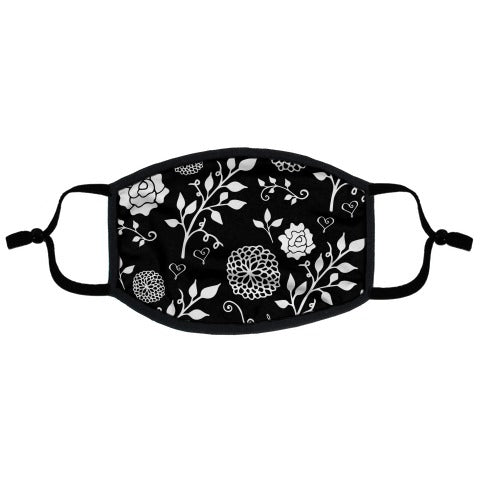 Black Floral Pattern Flat Face Mask