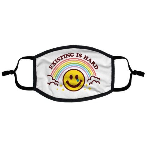 Existing Is Hard Rainbow Smile Flat Face Mask