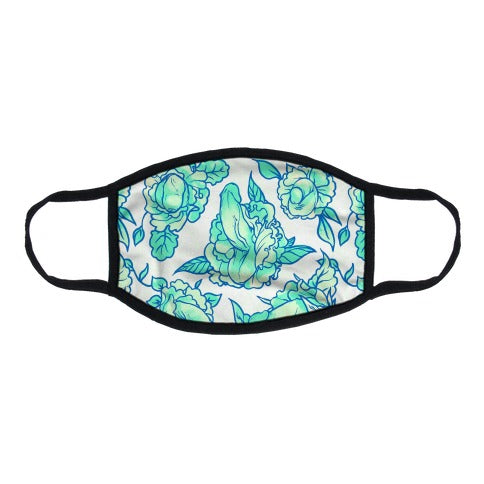 Floral Penis Pattern Teal Flat Face Mask