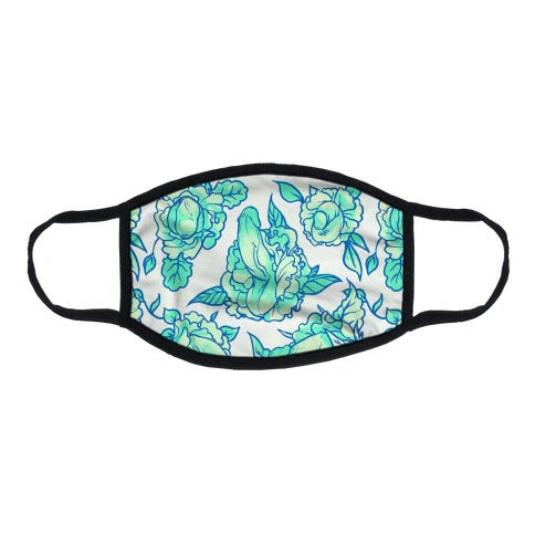 Floral Penis Pattern Teal Flat Face Mask
