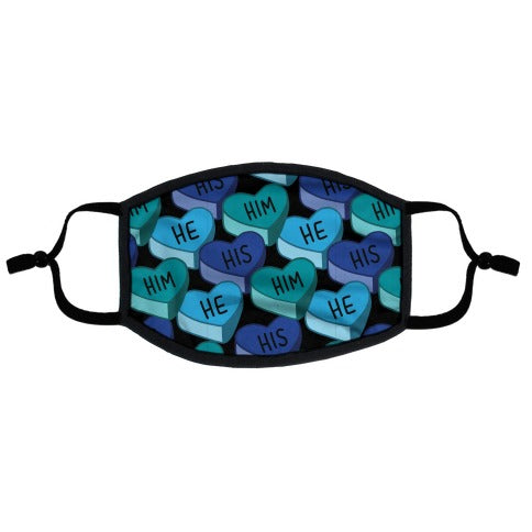Male Pronoun Candy Hearts Flat Face Mask