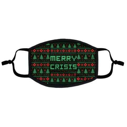 Merry Crisis Ugly Christmas Sweater Flat Face Mask