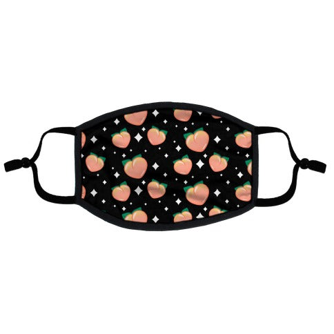 Peaches N' Sparkles Pattern Black Flat Face Mask