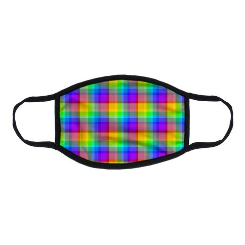 Rainbow Plaid Flat Face Mask