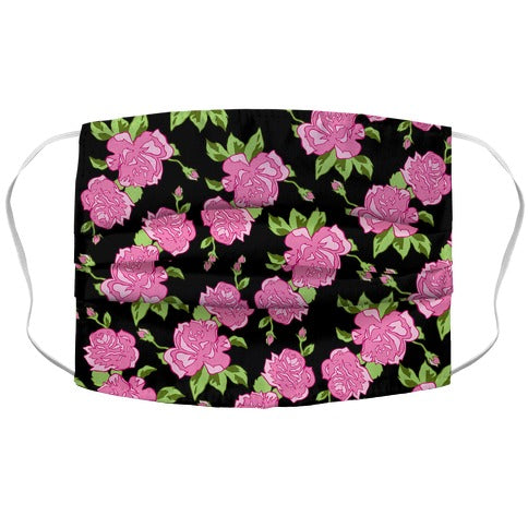Black and Pink Floral Pattern Face Mask