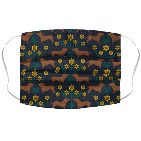 Dachshunds and Daffodils Navy Blue Face Mask