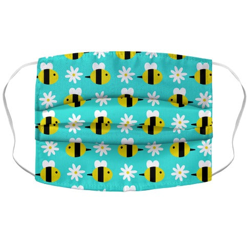 Dainty Bees and Daisies Pattern Blue Face Mask
