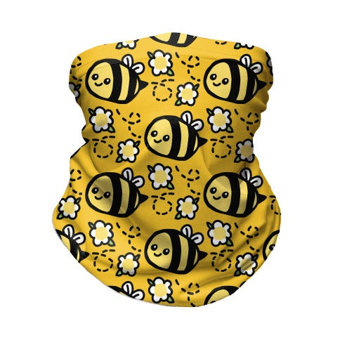 Cute Bumble Bee and Flower Pattern Neck Gaiter