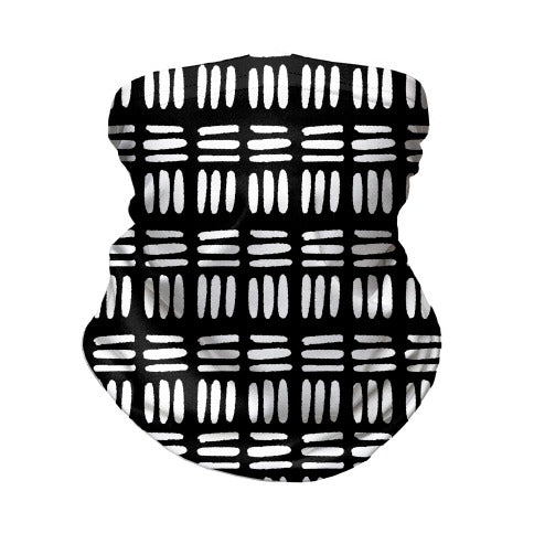 Dashed Lines Black and White Boho Pattern Neck Gaiter