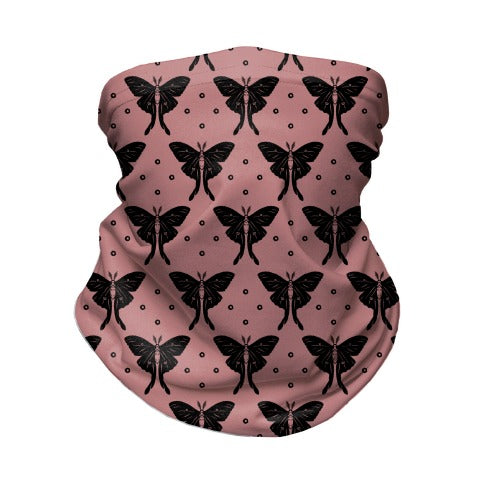 Luna Moth Black and Dusty Rose Boho Pattern Neck Gaiter