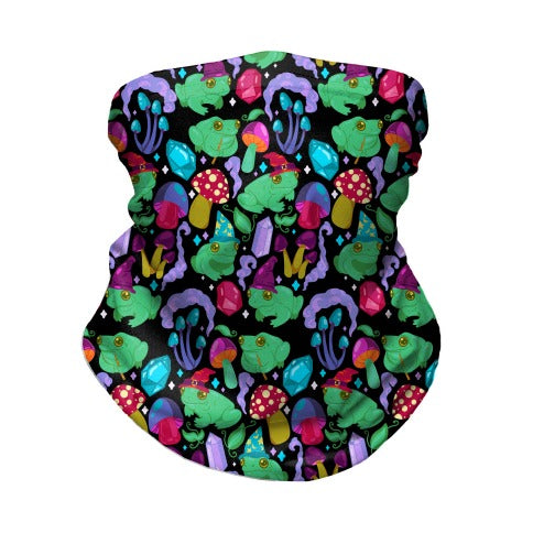 Magical Mushroom Frogs Pattern Neck Gaiter