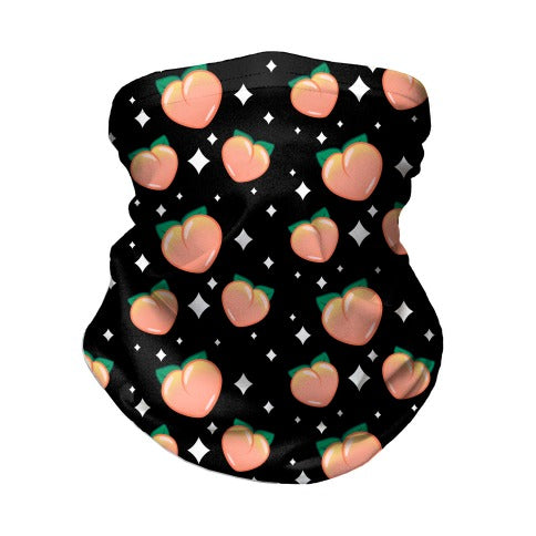 Peaches N' Sparkles Pattern Black Neck Gaiter