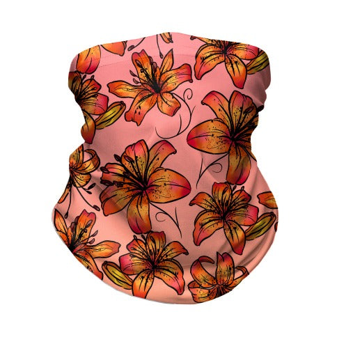 Peachy Tiger Lillies Pattern Neck Gaiter
